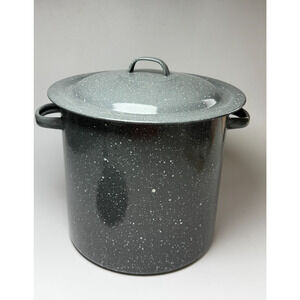 Vtg Gray Speckled Enamel Steel Graniteware Stock Pot Lid Large Camping Cottage